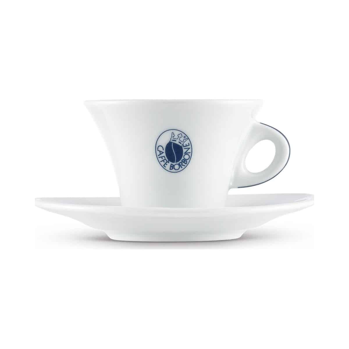 Caffè Borbone Cappuccino-Tasse aus Porzellan mit Unterteller – Seitenansicht