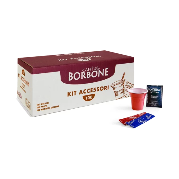 Caffè Borbone Espresso-Set – 100 Becher, Rührstäbchen & Zucker