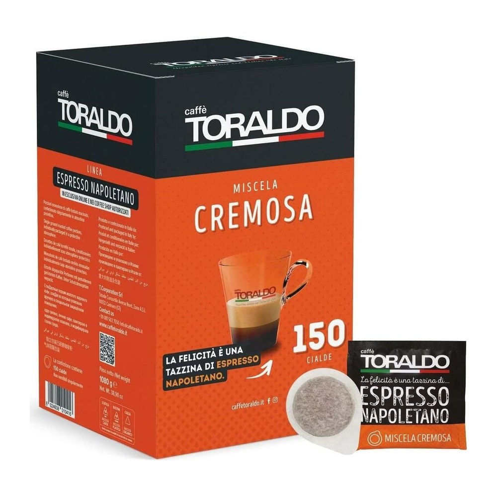 Caffè Toraldo Kaffeepads Cremosa – Karton mit 150 ESE Pads 44 mm und einzeln verpacktem Pad